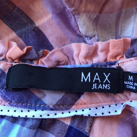 Max Jeans Plaid Long Sleeve Peasant Top NEW - Picture 5 of 7
